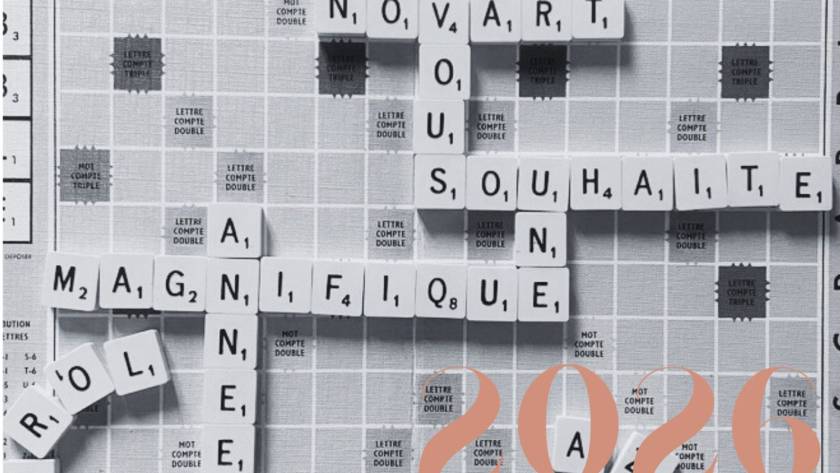 illustration représentant Novart vous souhaite une magnifique année en Scrabble